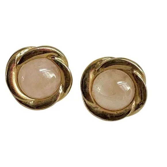Rose quartz gold tone post earrings - Picture 3 of 6